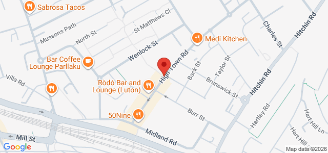 Map showing Pacman Pizza Neapolitan in Luton